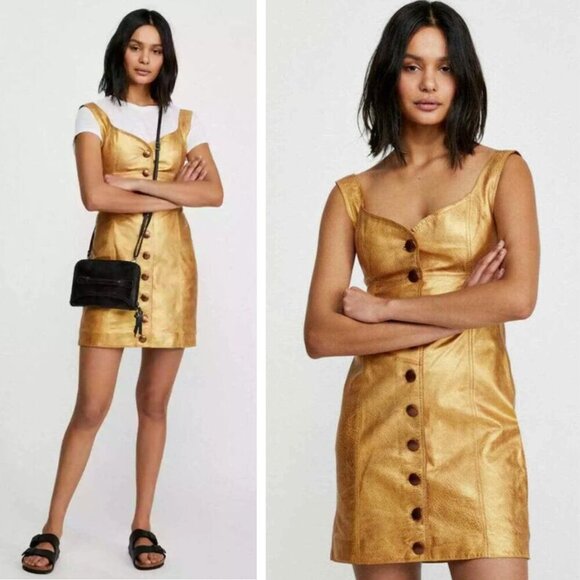 NEW Free People Goldie Leather Mini Dress Party Cocktail Holiday Skater Biker - Picture 1 of 6